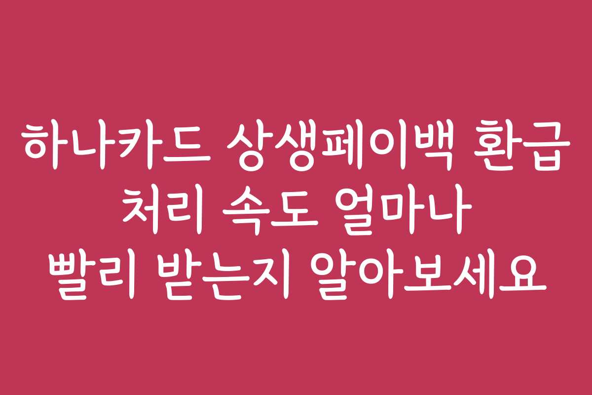하나카드 상생페이백 환급 처리 속도 얼마나 빨리 받는지 알아보세요 하나카드 상생페이백 환급 처리 속도 얼마나 빨리 받는지 알아보세요