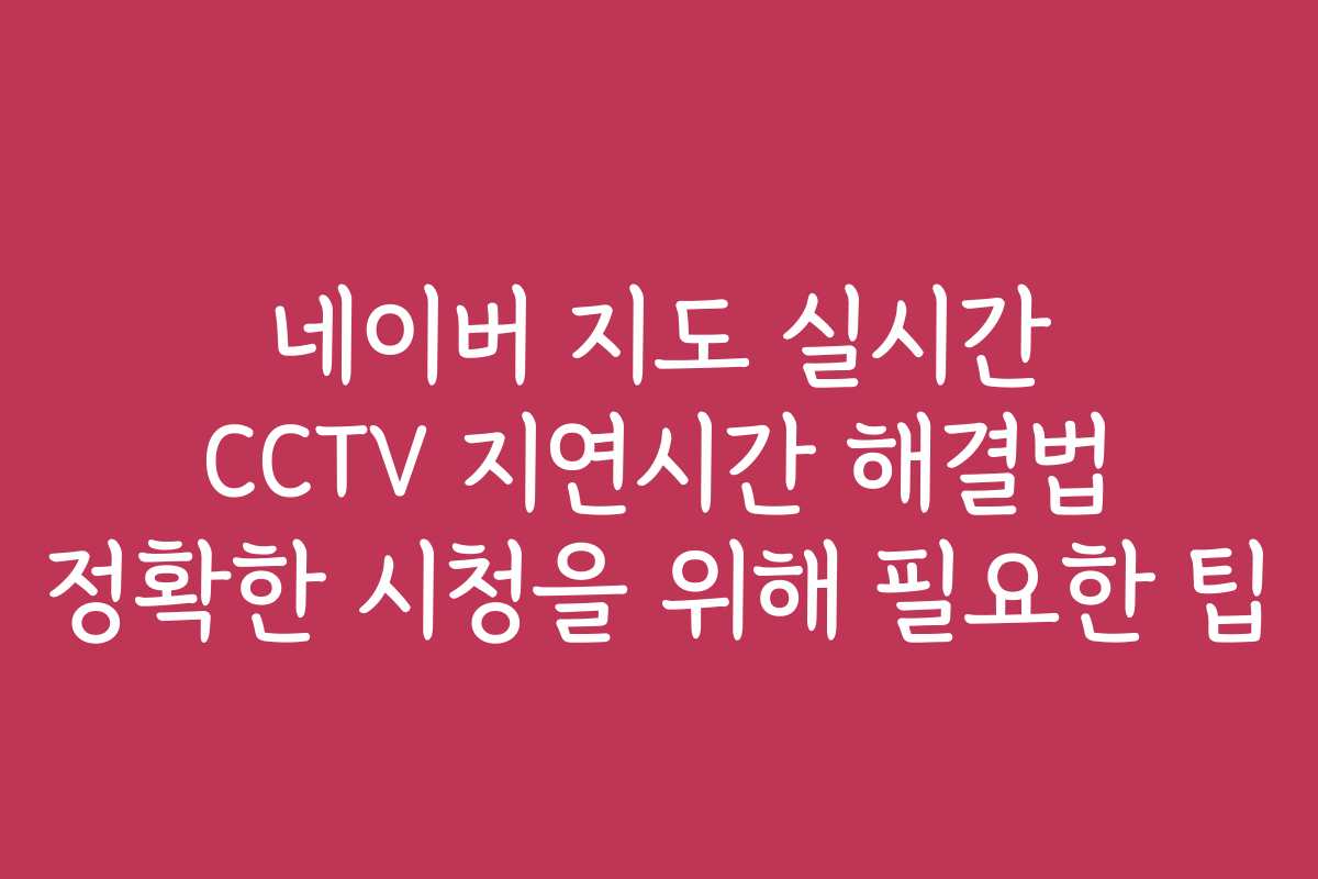 네이버 지도 실시간 CCTV 지연시간 해결법 정확한 시청을 위해 필요한 팁