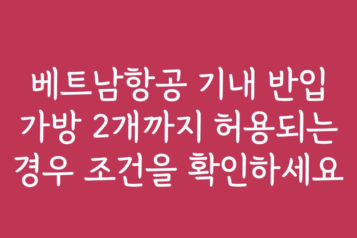 베트남항공 기내 반입 가방 2개까지 허용되는 경우 조건을 확인하세요