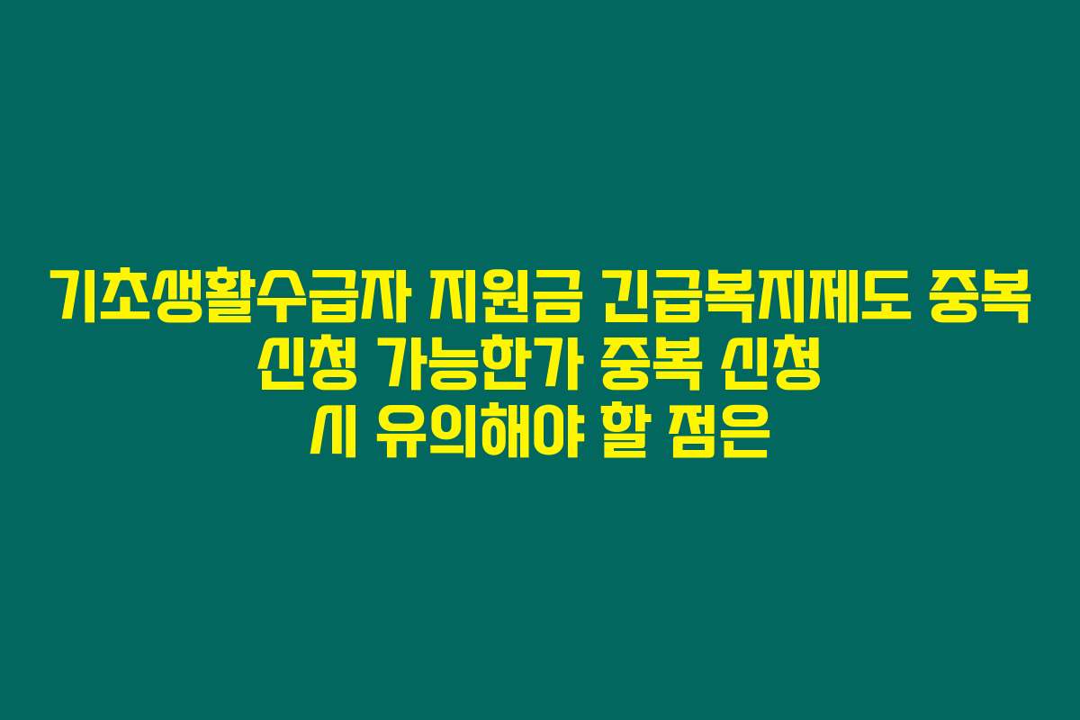 기초생활수급자 지원금 긴급복지제도 중복 신청 가능한가 중복 신청 시 유의해야 할 점은