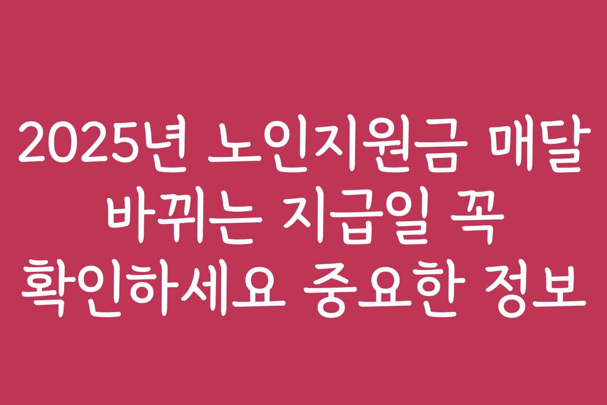 2025년 노인지원금 매달 바뀌는 지급일 꼭 확인하세요 중요한 정보