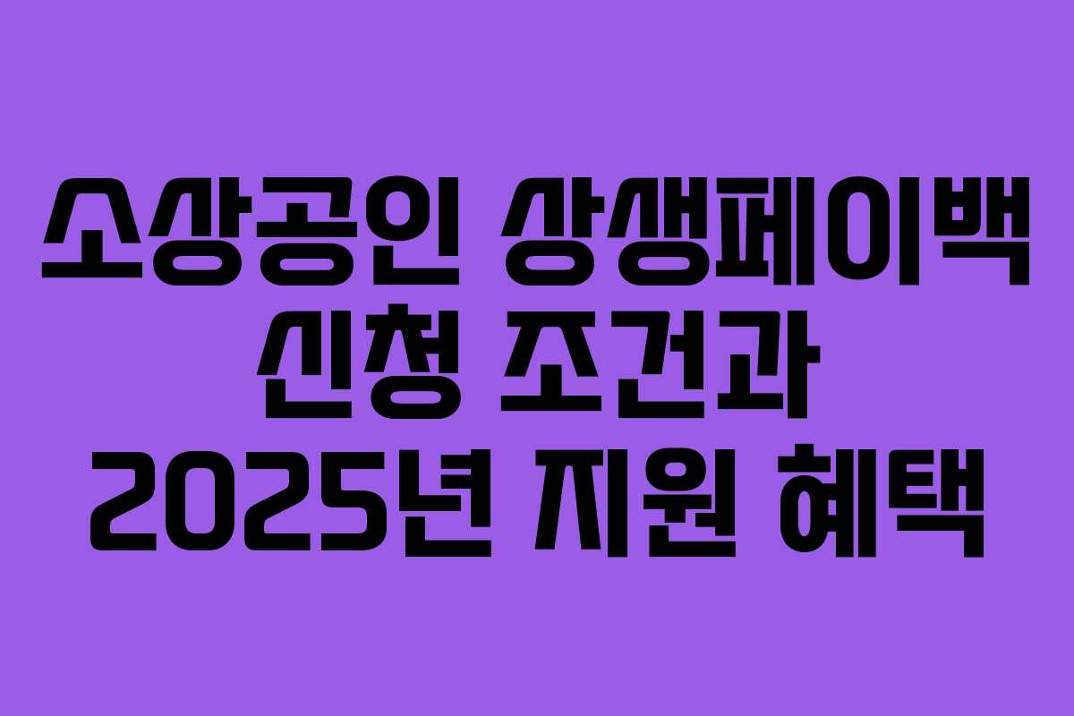 소상공인 상생페이백 신청 조건과 2025년 지원 혜택