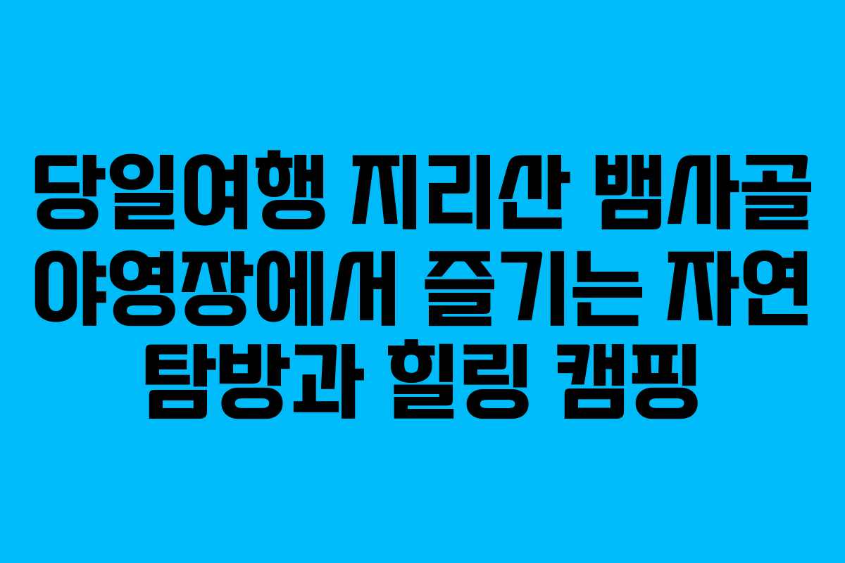 당일여행 지리산 뱀사골 야영장에서 즐기는 자연 탐방과 힐링 캠핑