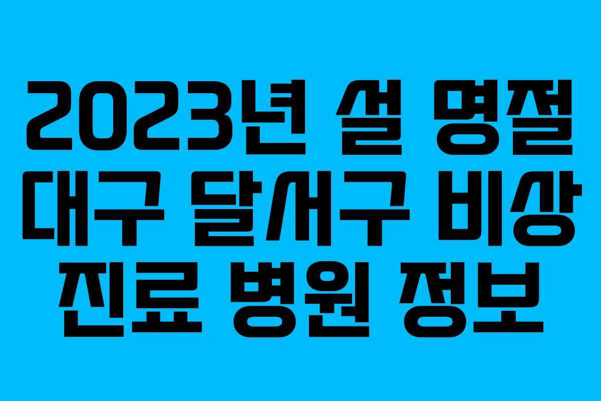 2023년 설 명절 대구 달서구 비상 진료 병원 정보