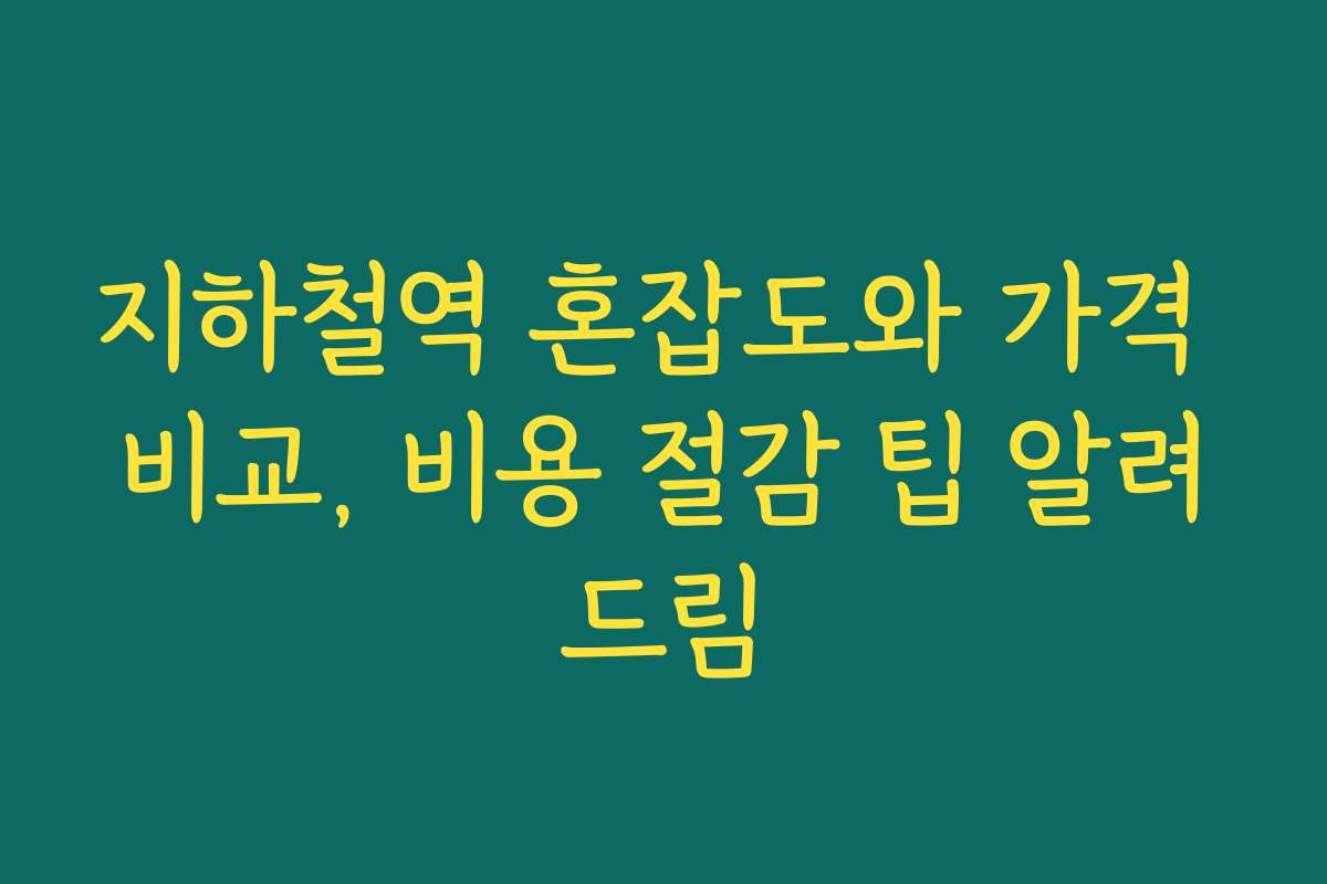 지하철역 혼잡도와 가격 비교, 비용 절감 팁 알려드림