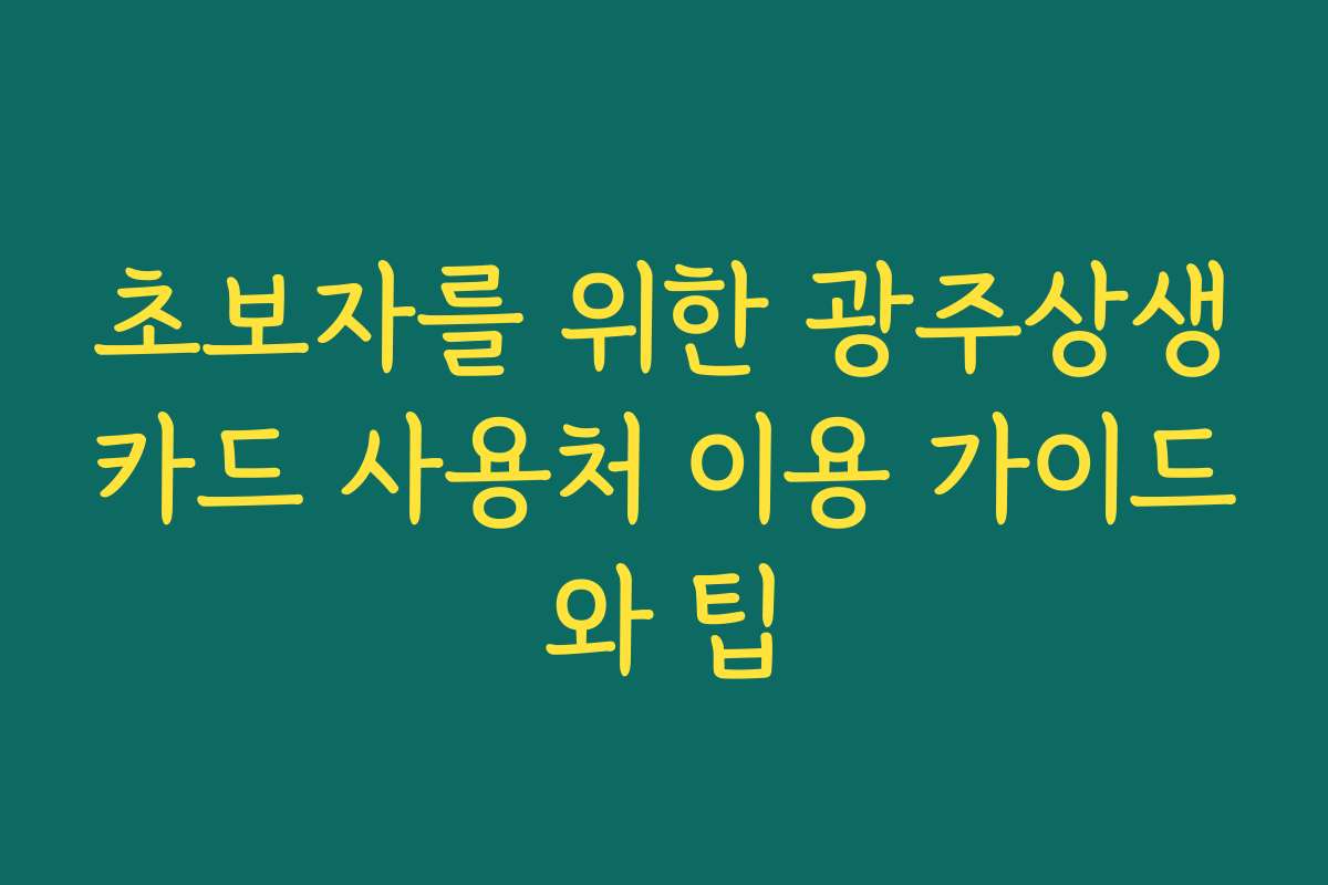 초보자를 위한 광주상생카드 사용처 이용 가이드와 팁