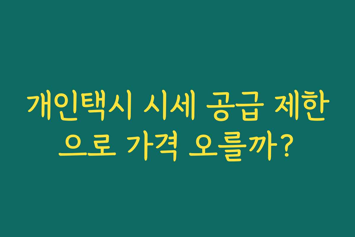개인택시 시세 공급 제한으로 가격 오를까?