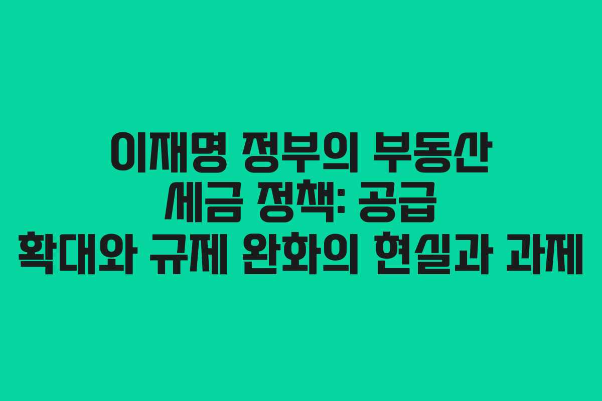 이재명 정부의 부동산 세금 정책: 공급 확대와 규제 완화의 현실과 과제