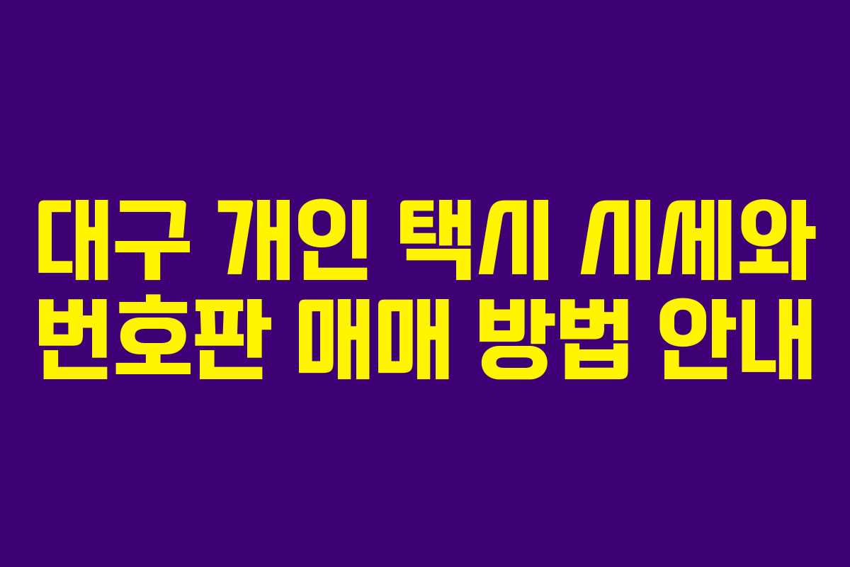 대구 개인 택시 시세와 번호판 매매 방법 안내