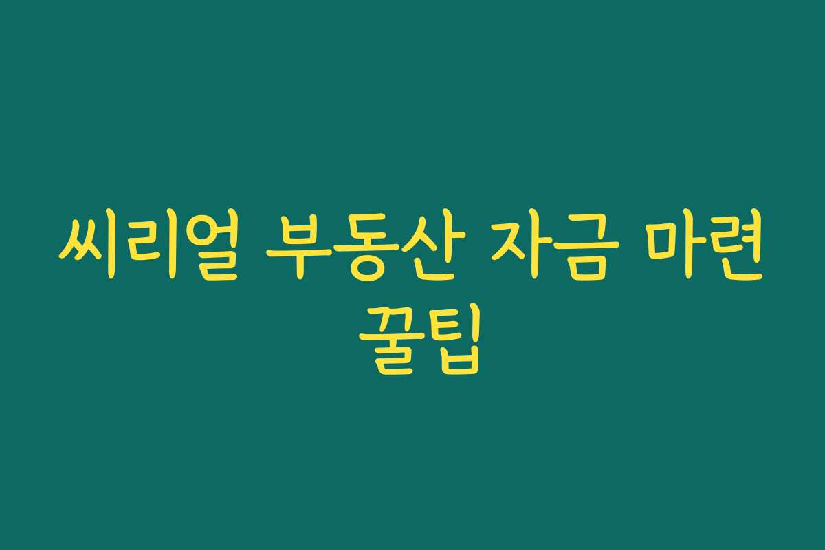 씨리얼 부동산 자금 마련 꿀팁