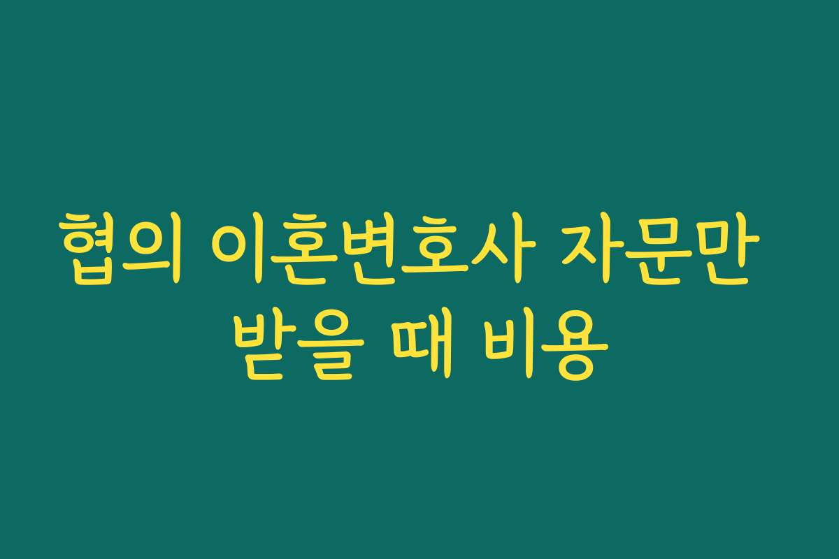 협의 이혼변호사 자문만 받을 때 비용