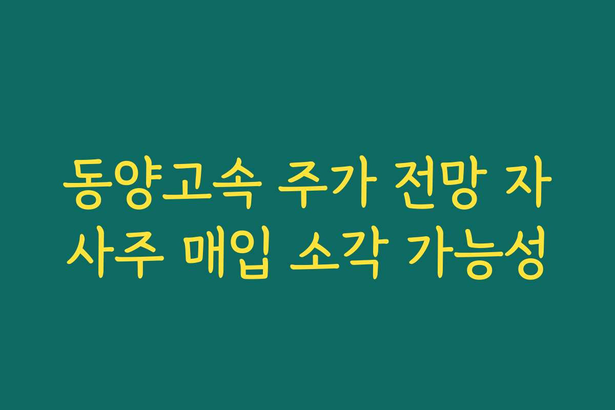 동양고속 주가 전망 자사주 매입 소각 가능성