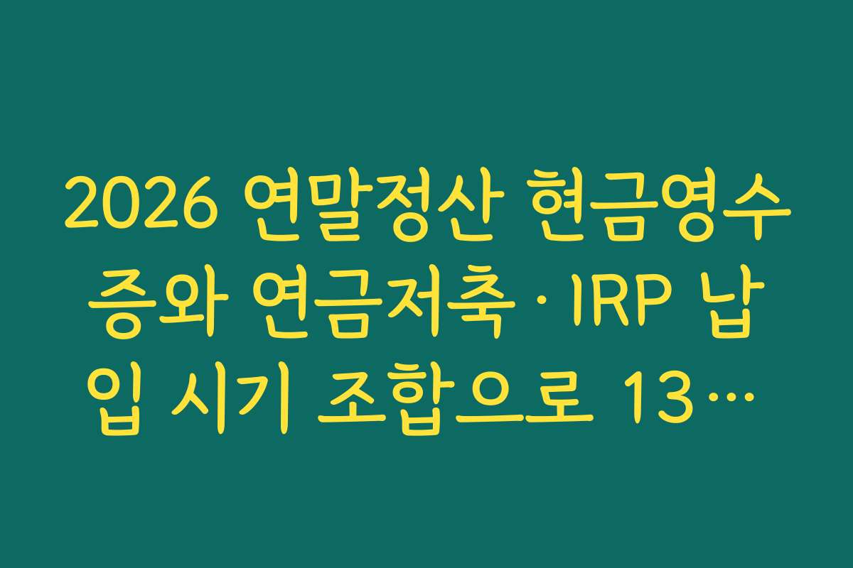 2026 연말정산 현금영수증와 연금저축·IRP 납입 시기 조합으로 13월의 월급 극대화하기