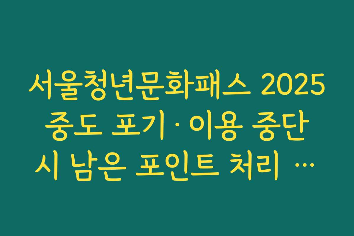 서울청년문화패스 2025 중도 포기·이용 중단 시 남은 포인트 처리 방식 정리