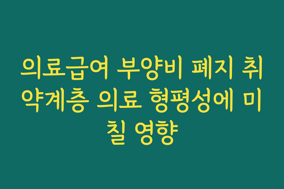 의료급여 부양비 폐지 취약계층 의료 형평성에 미칠 영향