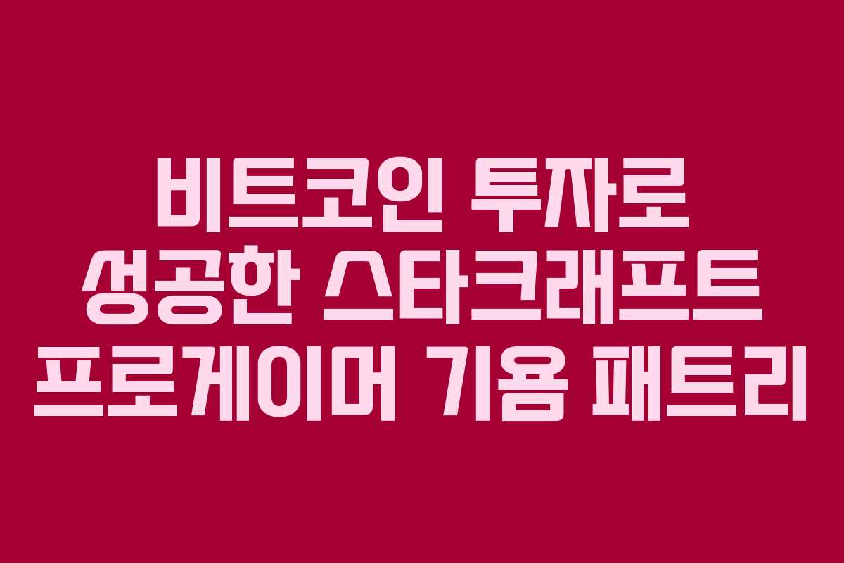 비트코인 투자로 성공한 스타크래프트 프로게이머 기욤 패트리