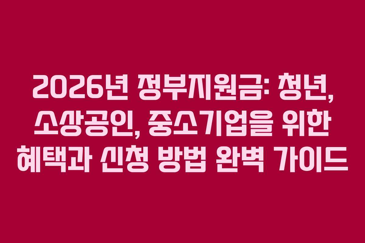 2026년 정부지원금: 청년, 소상공인, 중소기업을 위한 혜택과 신청 방법 완벽 가이드 2026년 정부지원금: 청년, 소상공인, 중소기업을 위한 혜택과 신청 방법 완벽 가이드