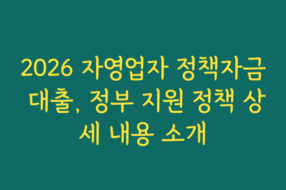 2026 자영업자 정책자금 대출, 정부 지원 정책 상세 내용 소개 2026 자영업자 정책자금 대출, 정부 지원 정책 상세 내용 소개