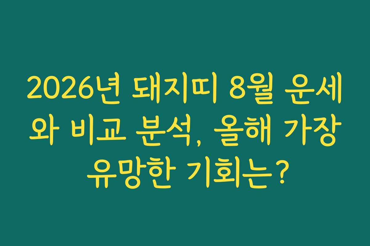 2026년 돼지띠 8월 운세와 비교 분석, 올해 가장 유망한 기회는?