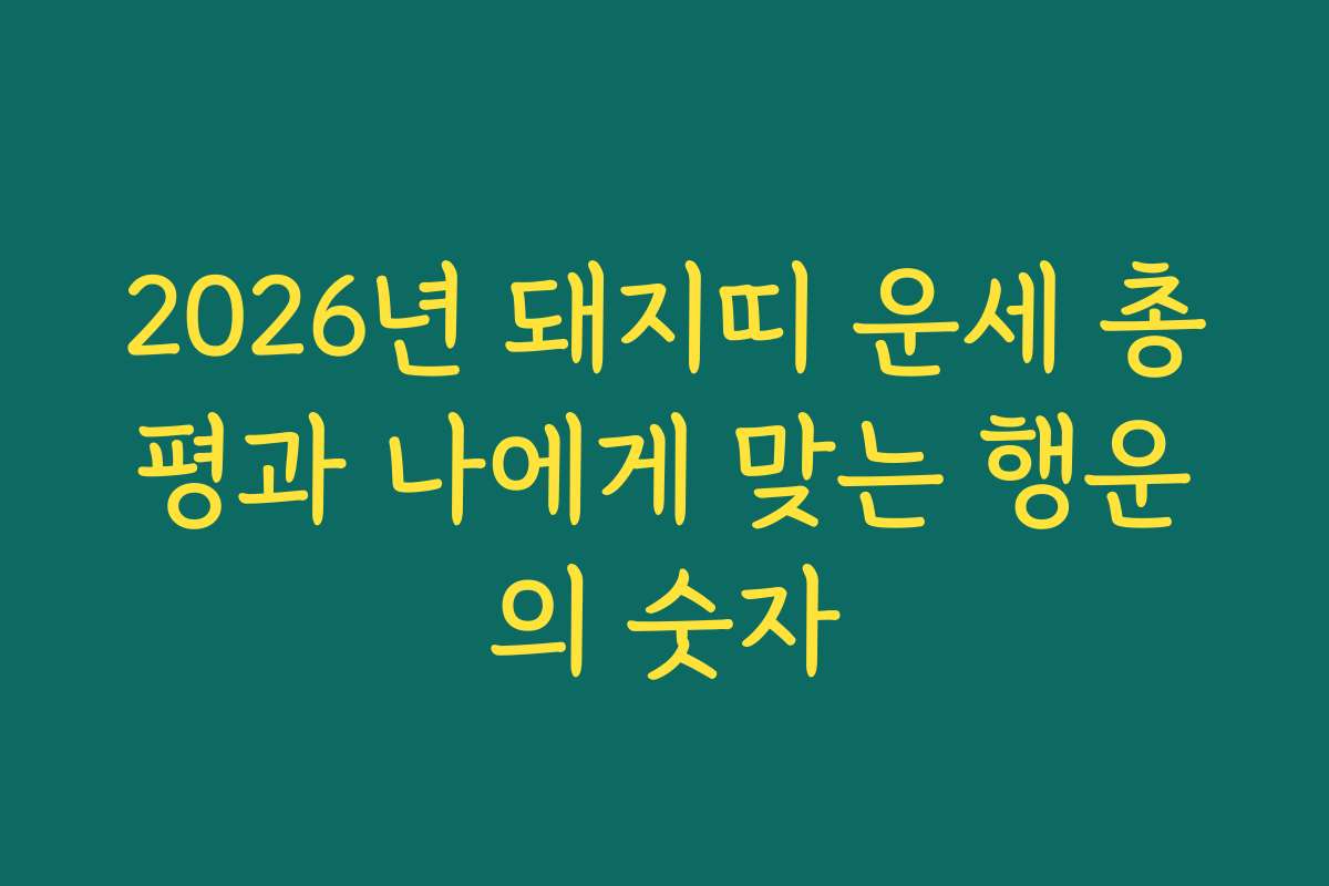 2026년 돼지띠 운세 총평과 나에게 맞는 행운의 숫자