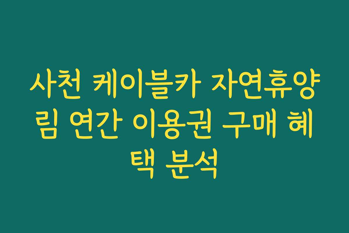 사천 케이블카 자연휴양림 연간 이용권 구매 혜택 분석