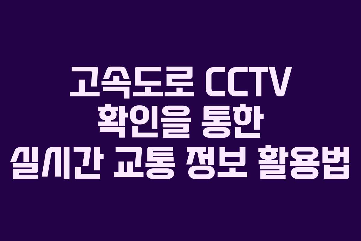 고속도로 CCTV 확인을 통한 실시간 교통 정보 활용법