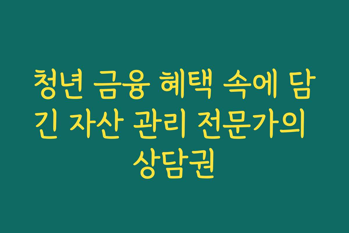 청년 금융 혜택 속에 담긴 자산 관리 전문가의 상담권