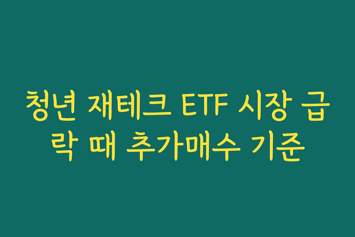 청년 재테크 ETF 시장 급락 때 추가매수 기준