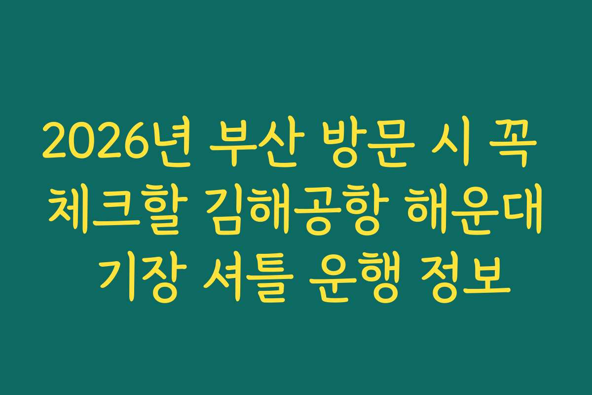 2026년 부산 방문 시 꼭 체크할 김해공항 해운대 기장 셔틀 운행 정보