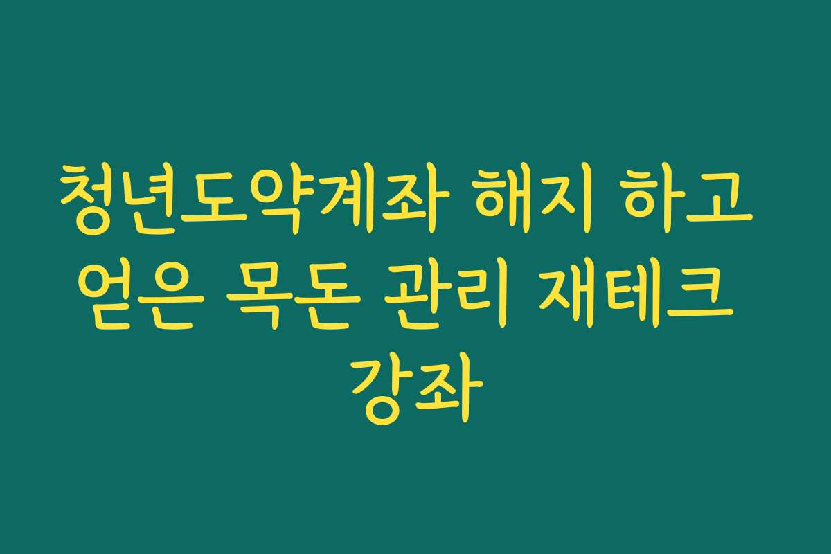 청년도약계좌 해지 하고 얻은 목돈 관리 재테크 강좌 청년도약계좌 해지 하고 얻은 목돈 관리 재테크 강좌
