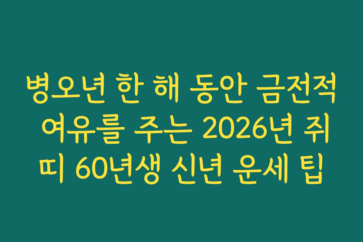 병오년 한 해 동안 금전적 여유를 주는 2026년 쥐띠 60년생 신년 운세 팁