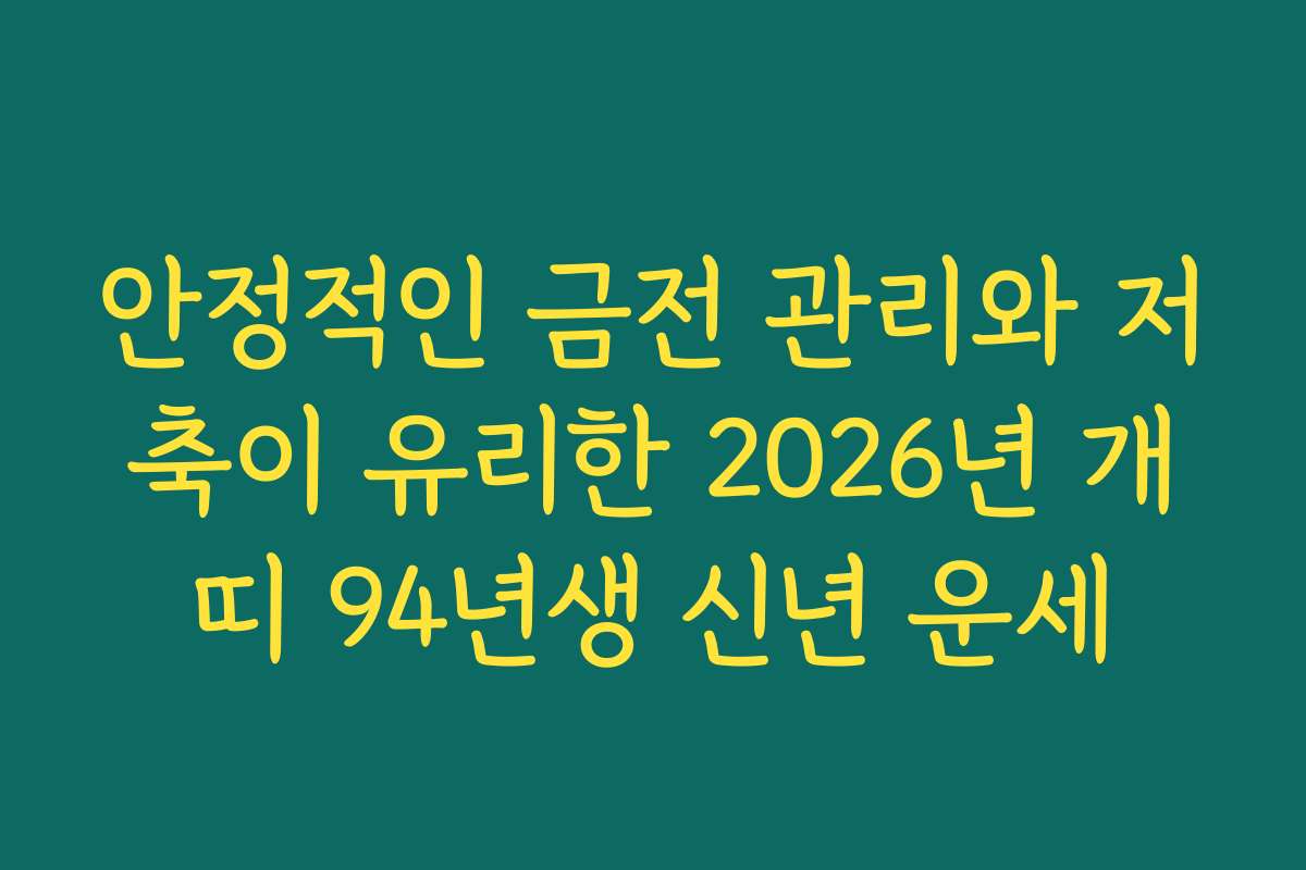 안정적인 금전 관리와 저축이 유리한 2026년 개띠 94년생 신년 운세
