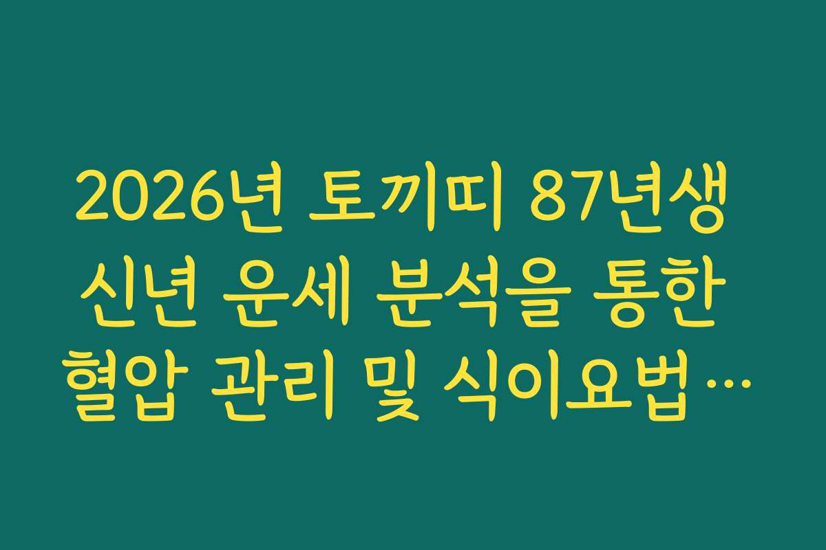 2026년 토끼띠 87년생 신년 운세 분석을 통한 혈압 관리 및 식이요법 추천