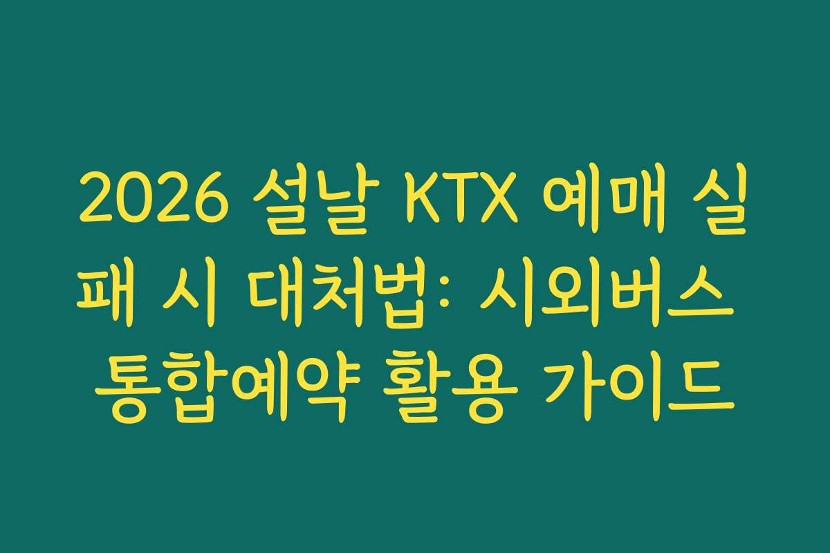 2026 설날 KTX 예매 실패 시 대처법: 시외버스 통합예약 활용 가이드