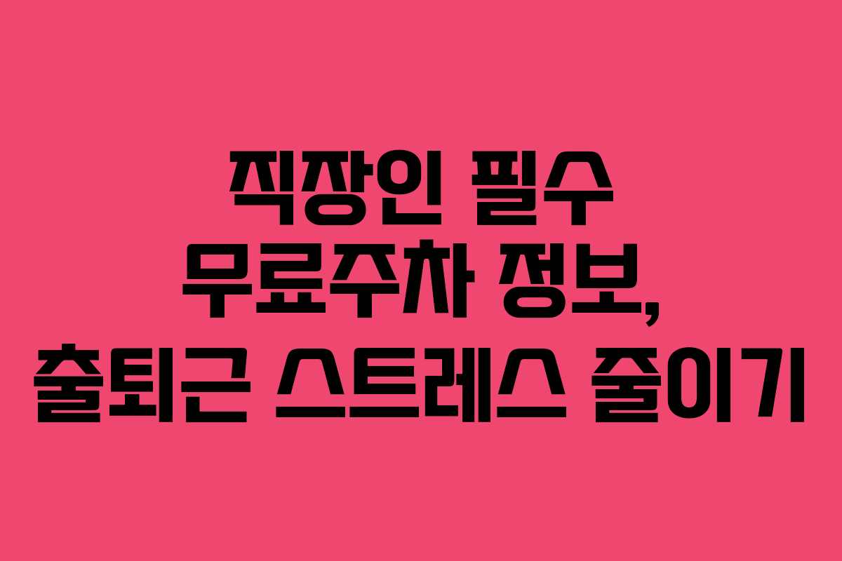 직장인 필수 무료주차 정보, 출퇴근 스트레스 줄이기 직장인 필수 무료주차 정보, 출퇴근 스트레스 줄이기