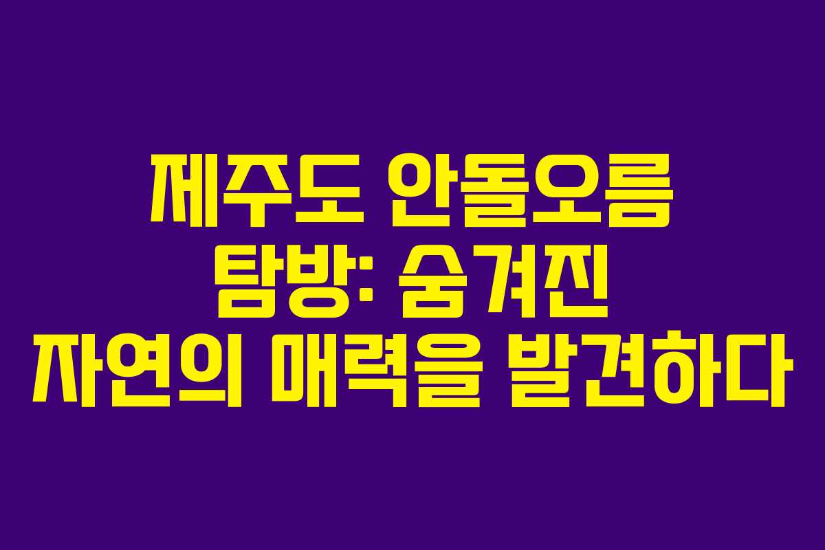 제주도 안돌오름 탐방: 숨겨진 자연의 매력을 발견하다 제주도 안돌오름 탐방: 숨겨진 자연의 매력을 발견하다
