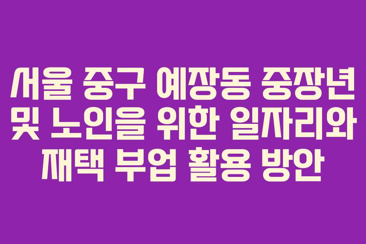 서울 중구 예장동 중장년 및 노인을 위한 일자리와 재택 부업 활용 방안 서울 중구 예장동 중장년 및 노인을 위한 일자리와 재택 부업 활용 방안