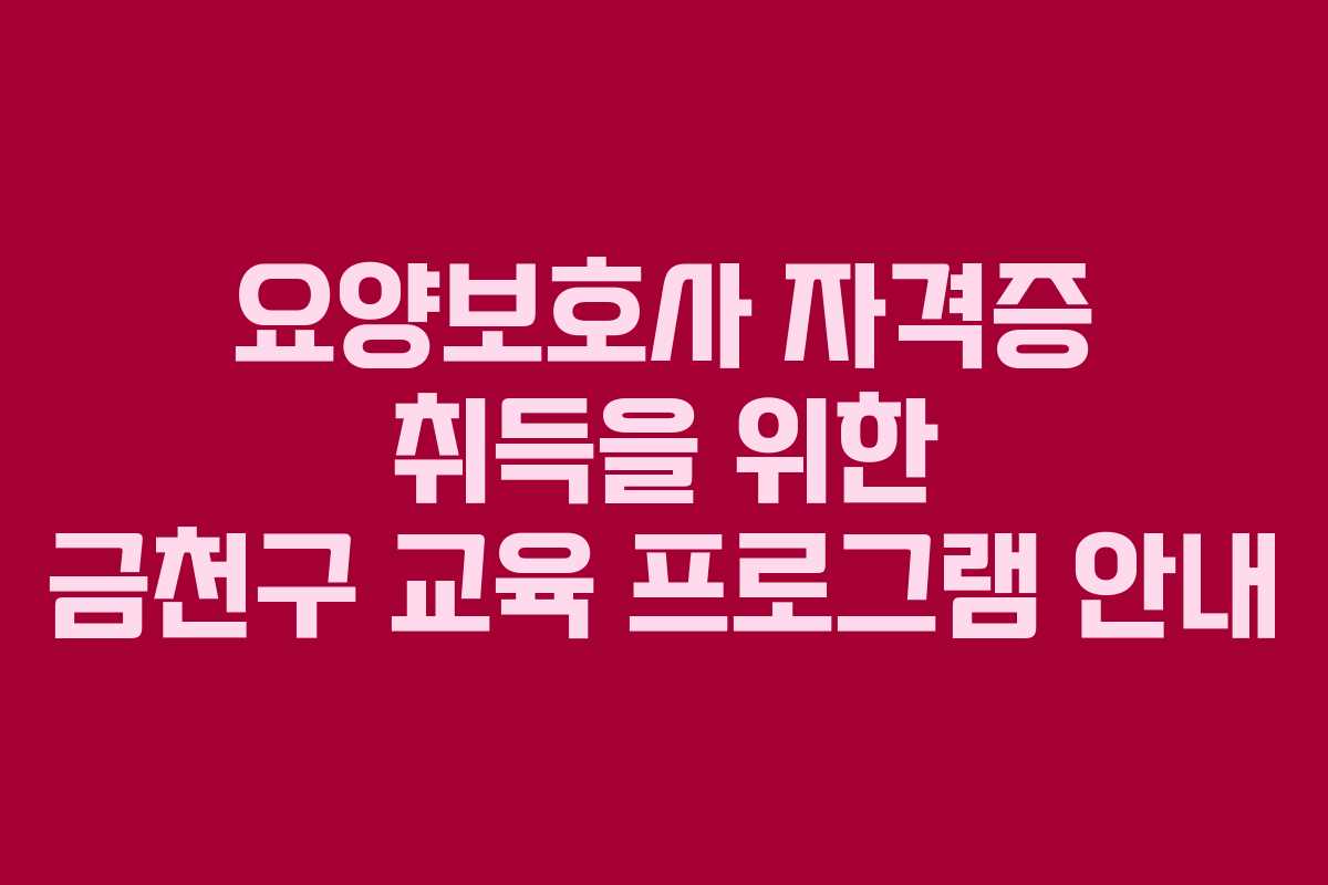 요양보호사 자격증 취득을 위한 금천구 교육 프로그램 안내