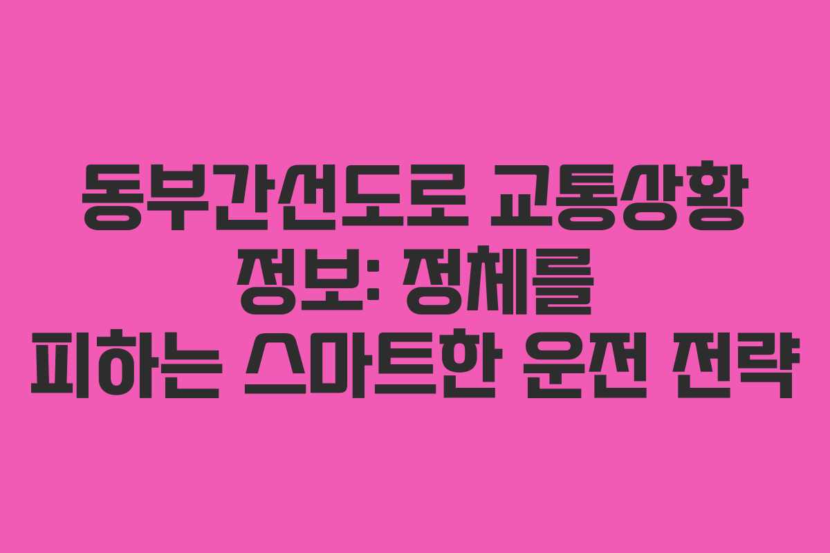 동부간선도로 교통상황 정보: 정체를 피하는 스마트한 운전 전략
