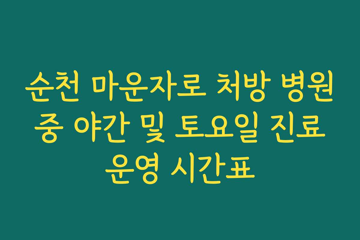 순천 마운자로 처방 병원 중 야간 및 토요일 진료 운영 시간표
