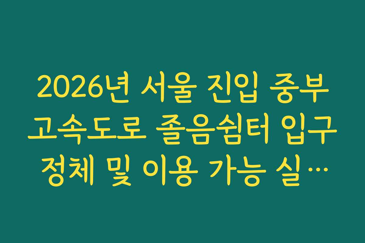 2026년 서울 진입 중부고속도로 졸음쉼터 입구 정체 및 이용 가능 실시간 확인