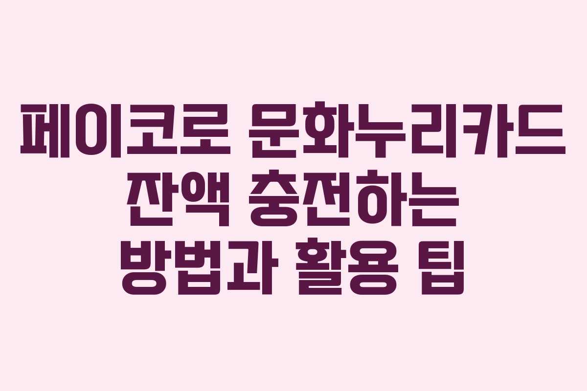 페이코로 문화누리카드 잔액 충전하는 방법과 활용 팁