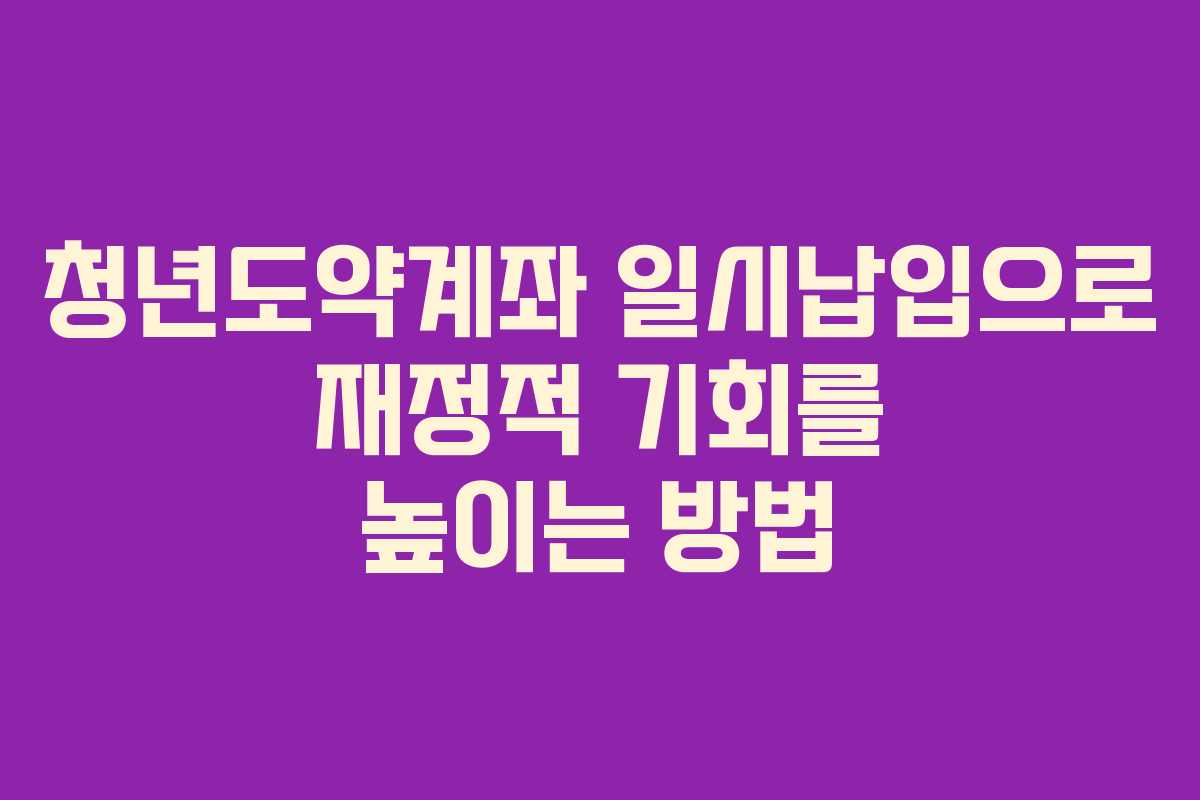 청년도약계좌 일시납입으로 재정적 기회를 높이는 방법