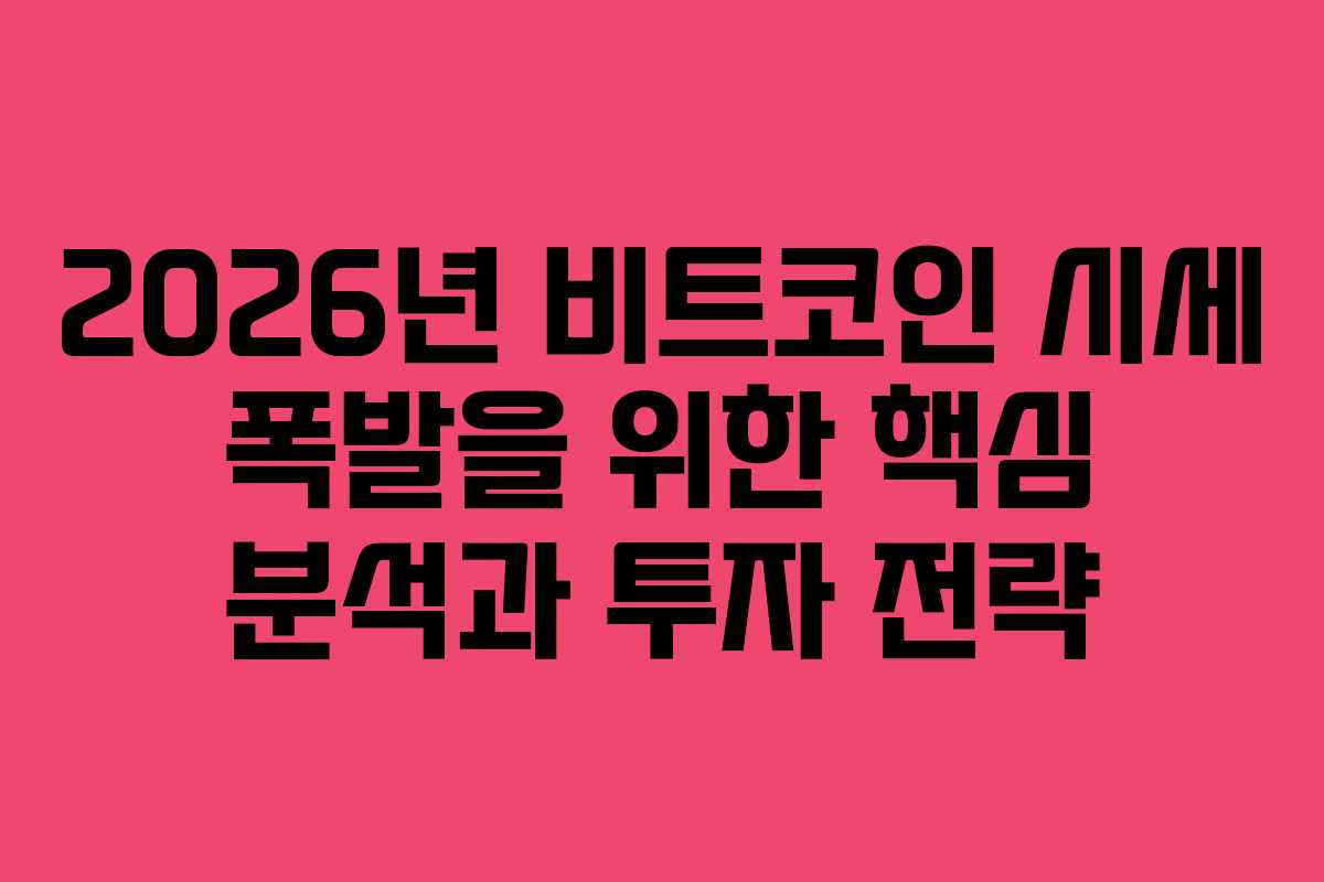 2026년 비트코인 시세 폭발을 위한 핵심 분석과 투자 전략