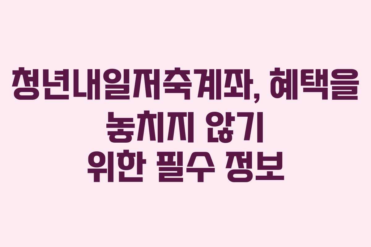 청년내일저축계좌, 혜택을 놓치지 않기 위한 필수 정보