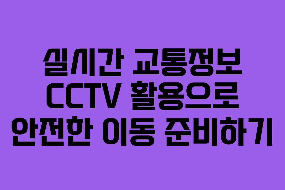 실시간 교통정보 CCTV 활용으로 안전한 이동 준비하기