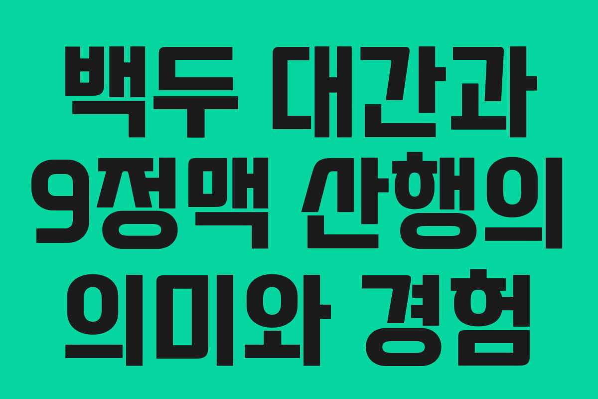 백두 대간과 9정맥 산행의 의미와 경험 백두 대간과 9정맥 산행의 의미와 경험