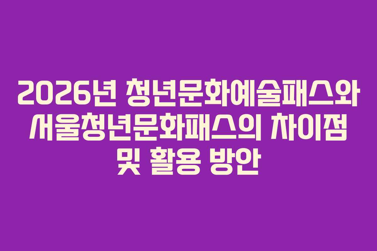2026년 청년문화예술패스와 서울청년문화패스의 차이점 및 활용 방안