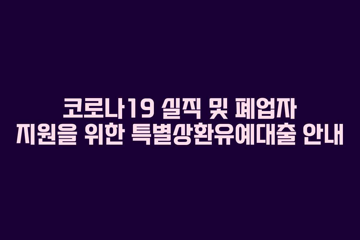 코로나19 실직 및 폐업자 지원을 위한 특별상환유예대출 안내