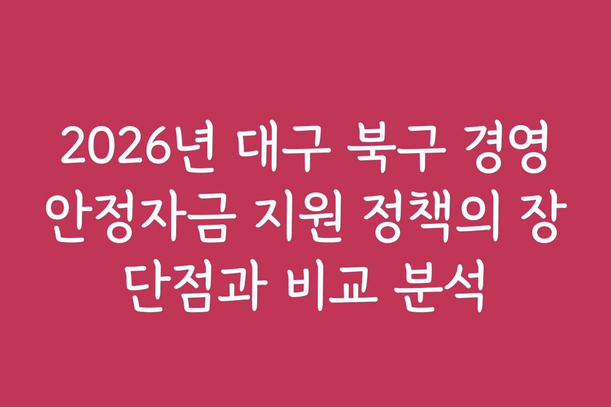 2026년 대구 북구 경영안정자금 지원 정책의 장단점과 비교 분석